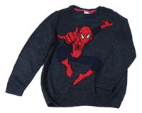 Čierno-modrý melírovaný pletený sveter so Spider-manem PRIMARK