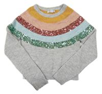 Svetlošedá -farebný melírovaný crop sveter s flitrami PRIMARK