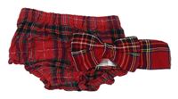 2set- Červeno-farebné kockované kalhotky na plenu + Červeno-farebná kockovaná čelenka s mašlou Matalan