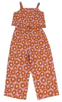 Lila-oranžový květovaný kalhotový overal Tu