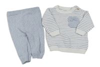 2set - Bílo-světlemodrý pruhovaný svetr s kapsou + melírované tepláky F&F