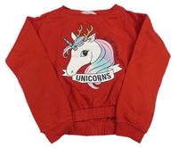 Červená crop mikina s jednorožcom H&M