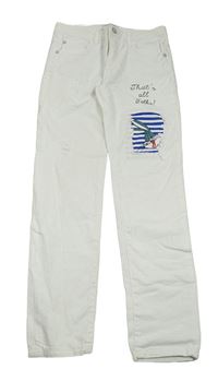 Biele plátenné skinny nohavice s Bugs Bunnym Reserved