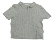 Sivé melírované rebrované pletené polo crop tričko H&M