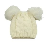 Smetanová pletená čepice s bambulemi Primark