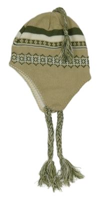 Béžová čapica so vzorom a strapcemi