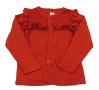 Červený prepínaci sveter s čipkou a volánikmi