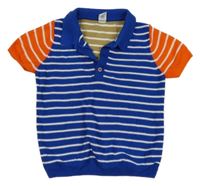 Safírovo-červeno-bílé pruhované pletené polo tričko Tu