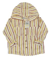 Nové - Smetanovo-žluto-červená pruhovaná košile s kapucí Pep&Co