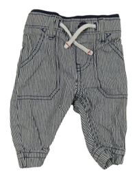 Bílo-tmavomodré pruhované plátěné cuff kalhoty Nutmeg