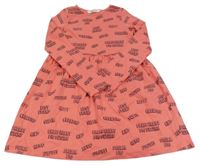 Korálové bavlnené šaty s nápismi H&M