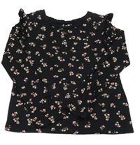 Čierne kvetované tričko s volánikmi C&A