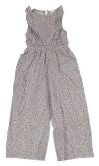 Světlezeleno-růžový květovaný lehký culottes overal s volánky Mango