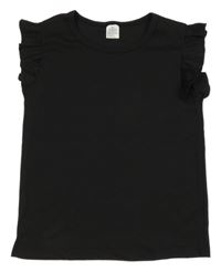 Čierne rebrované tričko s volánikmi