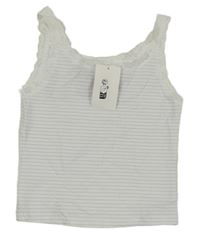 Nové - Bielo-svetlomodrý pruhovaný crop top s čipkou H&M