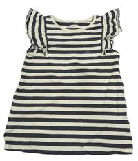 Béžovo-antracitové pruhované tričko s volánky Next