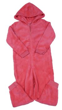 Tmavorůžová chlupatá kombinéza s kapucí Lupilu