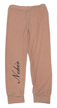 Ružové rebrované ľahké tepláky s nápisom