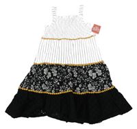 Nové - Bílo-černé šaty s pruhy a květinami Matalan