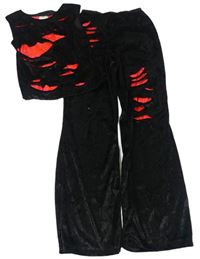 Kockovaným - Čierne zamatové nohavice s dírami + čierno-ružový top