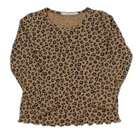 Hnědé žebrované triko s leopardím vzorem H&M