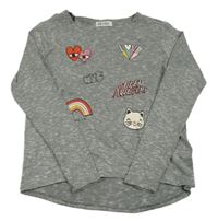 Šedé melírované úpletové triko s obrázky H&M
