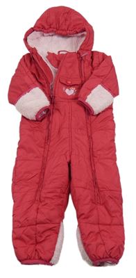 Malinová šusťáková zimní kombinéza s kapucí 
