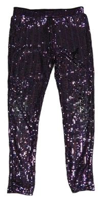 Černo-fialové flitrové legíny Next