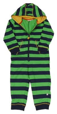 Zeleno-tmavomodrá pruhovaná tepláková kombinéza s kapucí Liegelind