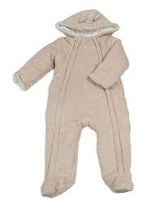 Světlerůžová žebrovaná sametová zateplená kombinéza s kapucí George