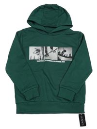 Nové - zelená mikina s potiskem a kapucí dunnes