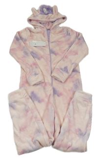 Nové - Růžovo-lila plyšová kombinéza s kapucí - jednorožec F&F