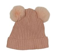 Světlerůžová třpytivá pletená podšitá čepice s bambulemi Dopodopo