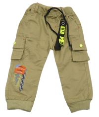 Béžové plátenné cuff nohavice s vreckami