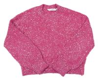 Růžovo-stříbrný chlupatý crop svetr M&S
