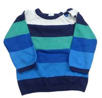 Modro-zeleno-smotanový pruhovaný sveter H&M