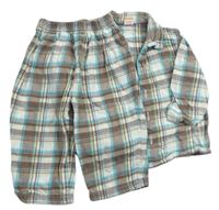 Hnedo-smetanovo-tyrkysové kockované flanelové pyžama Mini Mode