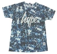 Čierno-bielo-modré batikované tričko s logom Hype