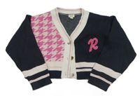 Tmavomodro-ružový prepínaci crop sveter s písmenem River Island