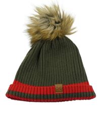 Khaki-červená čepice s bambulí Primark