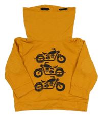 Hořčicová mikina s motorkami a komínovým límcem Topolino