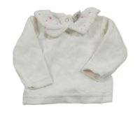 Bílo-růžové sametové triko s puntíkatým límečkem C&A