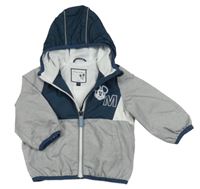 Světlešedo-petrolejovo-bílá šusťáková jarní bunda s Mickeym C&A