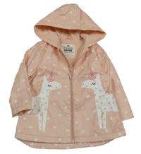 Svetloružová vodeodolná lehce zateplená bunda s jednorožcami a kapucňou F&F