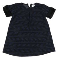 Čierno-modré trblietavé šaty s kožešinou C&A