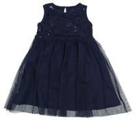 Tmavomodré tylové šaty se srdíčky 