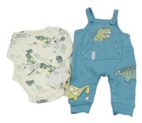 Nové - 2set - Smetanové body s diny + Modré laclové úpletové tepláky s diny George