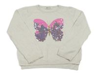 Béžový melírovaný sveter s motýlkem z flitrů H&M