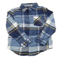 Modro-bílo-žlutá kostkovaná flanelová košile Primark