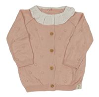 Světlerůžový propínací svetr s 3D puntíky a límečkem George